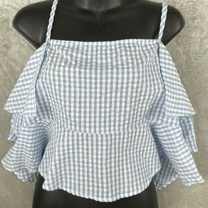 Urban Renewal Urban Outfitters Blue Gingham Ruffle Crop Top Small S/P